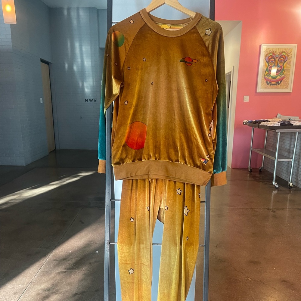 Aviator Nation - amazing velour set with gradient colors and a celestial print.